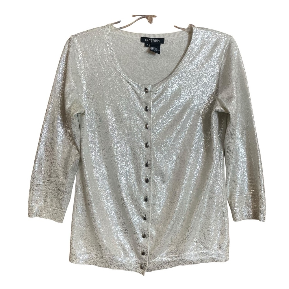 Etcetera Silver Crackle Lightweight Cardigan Swea… - image 1